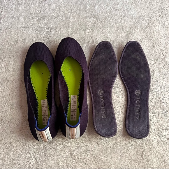 Rothy's The Square Knit Ballet Flat Heel Stripe Navy Blue Sz 10.5 - Picture 7 of 13